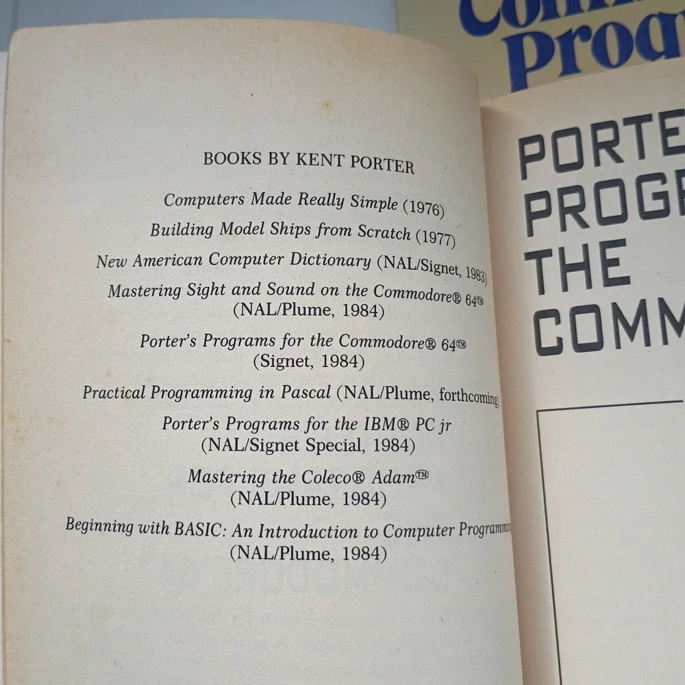 2 Vtg Commodore 64 Books-Porters Programs Kent Porter/Programs For The Home